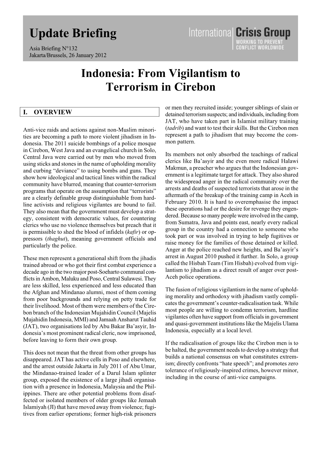 Indonesia: from Vigilantism to Terrorism in Cirebon