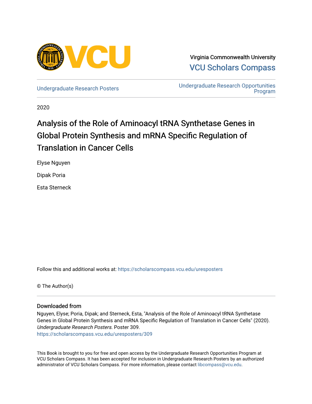 Analysis of the Role of Aminoacyl Trna Synthetase Genes in Global Protein Synthesis and Mrna Specific Regulation of Translation in Cancer Cells