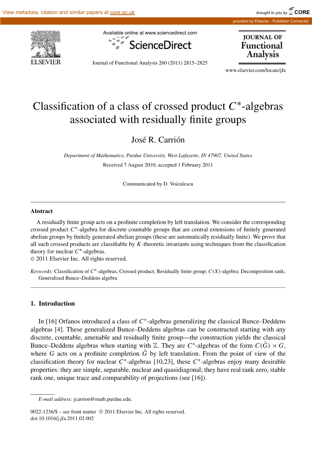 Classification of a Class of Crossed Product C*-Algebras Associated