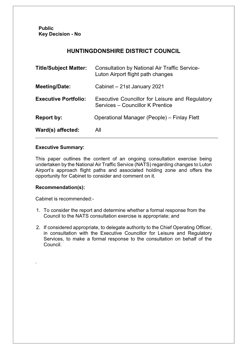 Consultation by National Air Traffic Service- Luton Airport Flight Path Changes