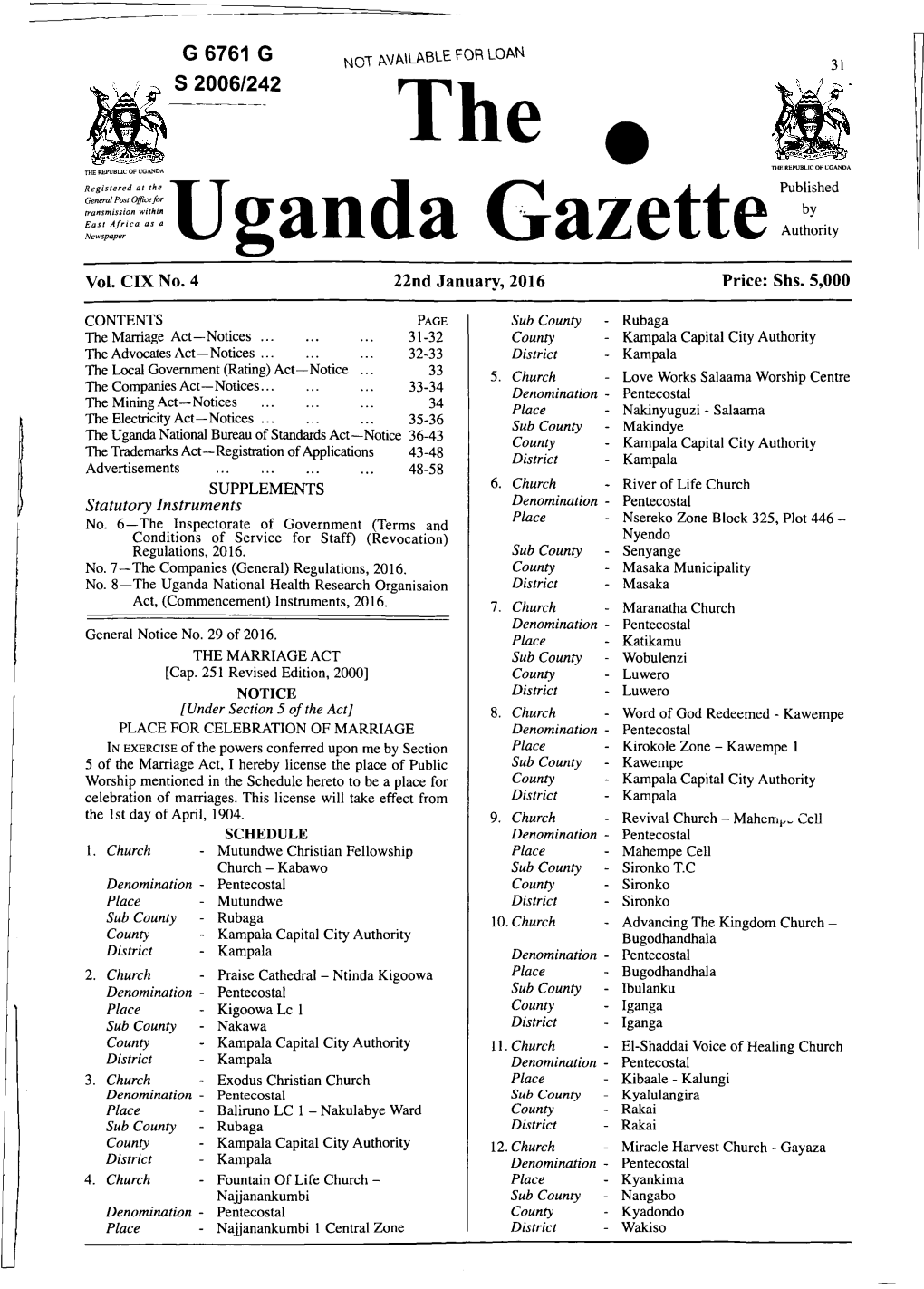 The Uganda Gazette ;