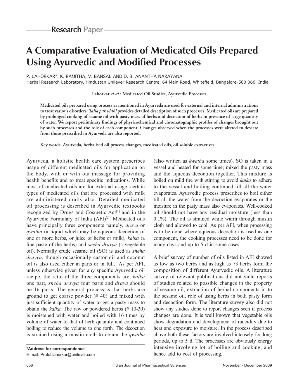 A Comparative Evaluation of Medicated Oils Prepared Using Ayurvedic and Modified Processes