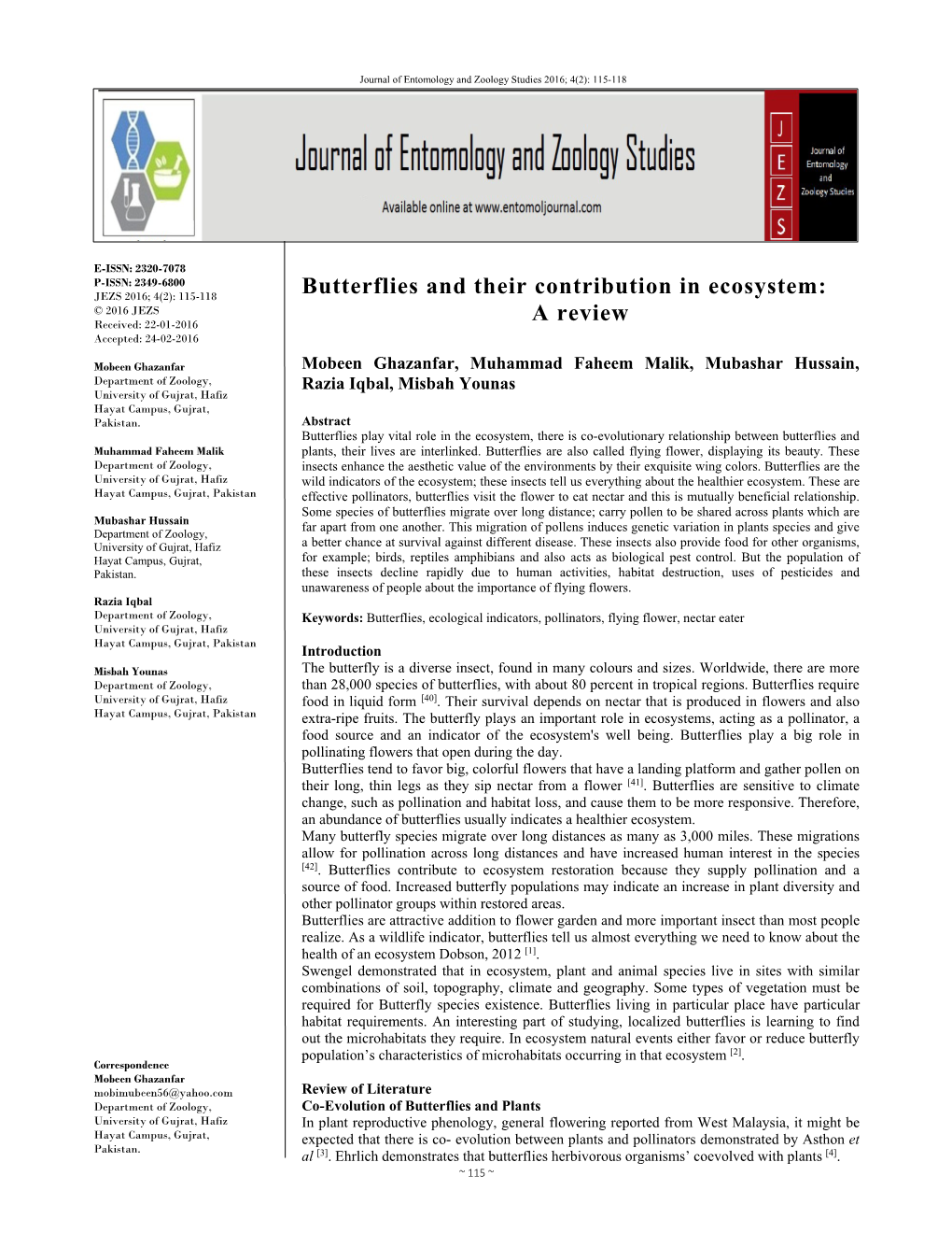 Butterflies and Their Contribution in Ecosystem: a Review