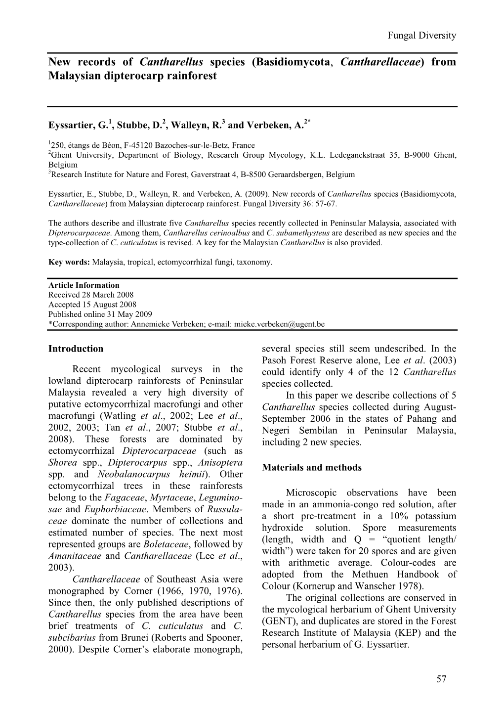 New Records of Cantharellus Species (Basidiomycota, Cantharellaceae) from Malaysian Dipterocarp Rainforest