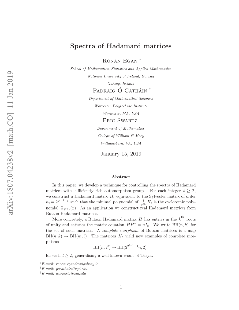 Spectra of Hadamard Matrices