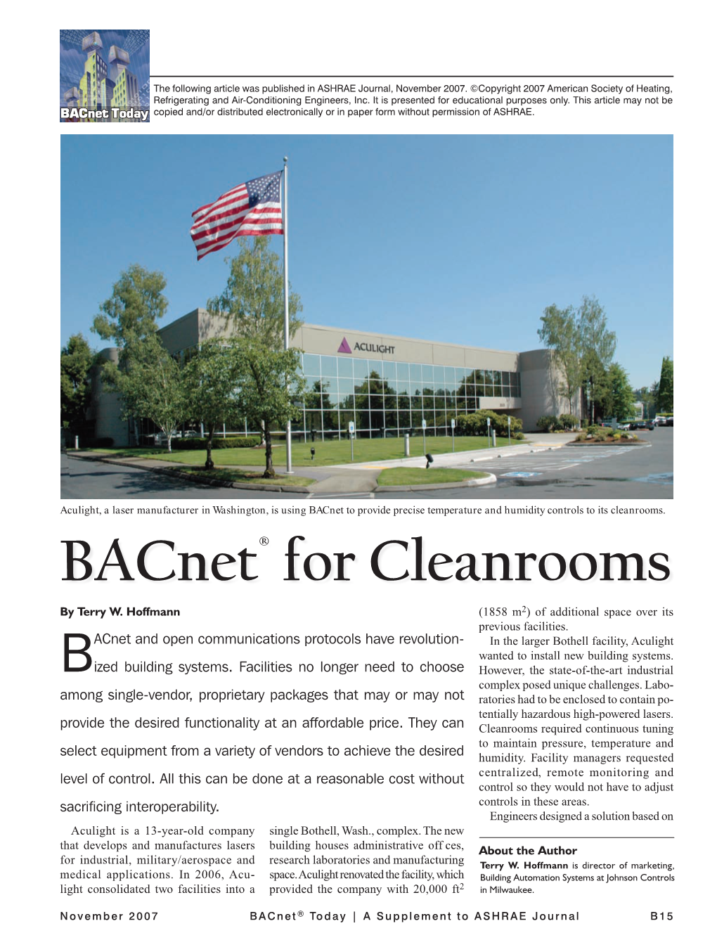 Bacnet® for Cleanrooms by Terry W