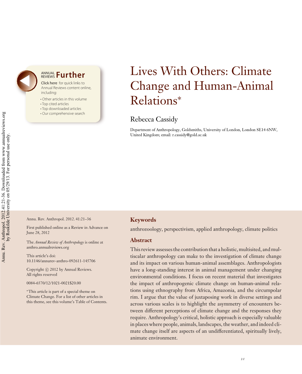 Lives with Others: Climate Change and Human-Animal Relations*