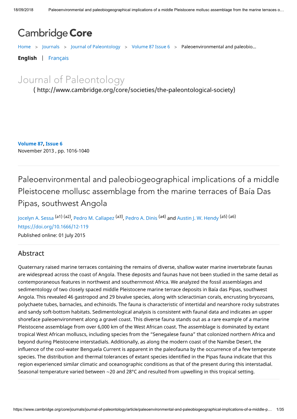 Journal of Paleontology > Volume 87 Issue 6 > Paleoenvironmental and Paleobio