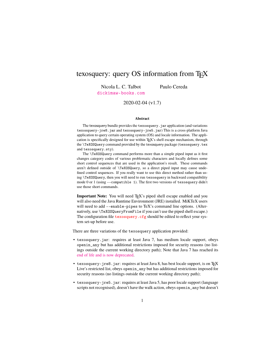 Texosquery: Query OS Information from TEX Nicola L