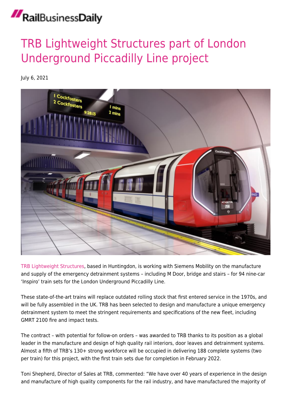 TRB Lightweight Structures Part of London Underground Piccadilly Line Project