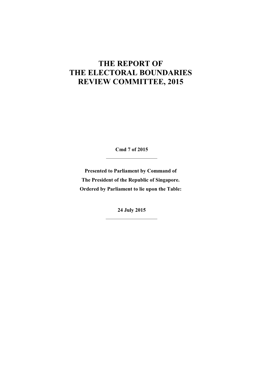 White Paper on the Report of the Electoral Boundaries Review Committee