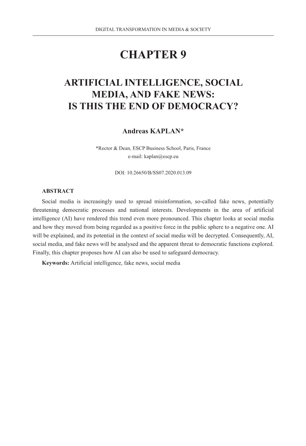 Chapter 9 Artificial Intelligence, Social Media, and Fake News