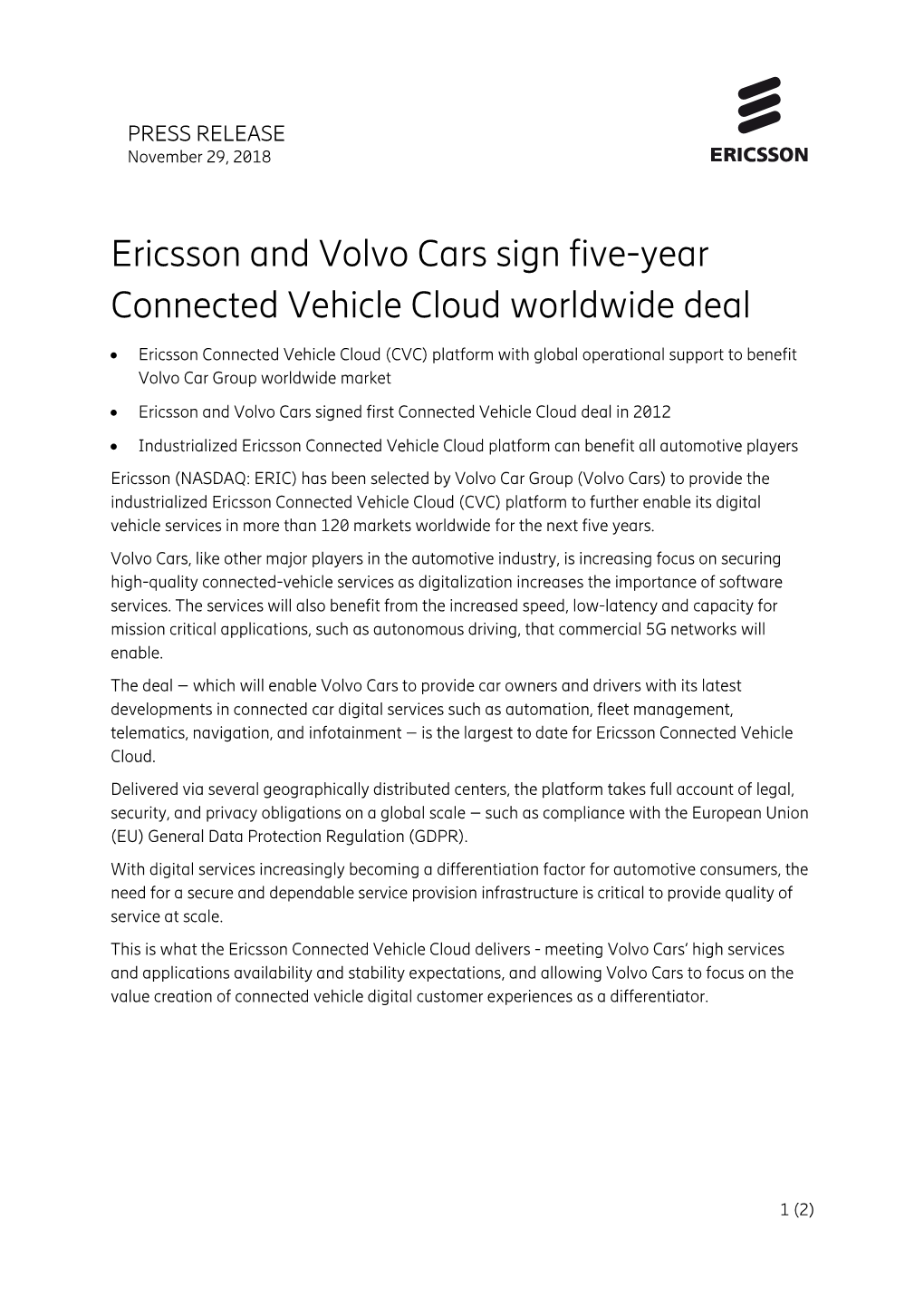 Press Release Ericsson