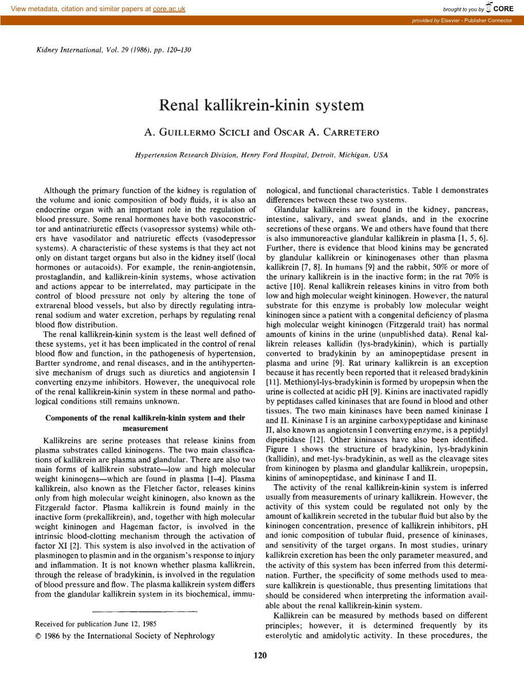 Renal Kallikrein-Kinin System