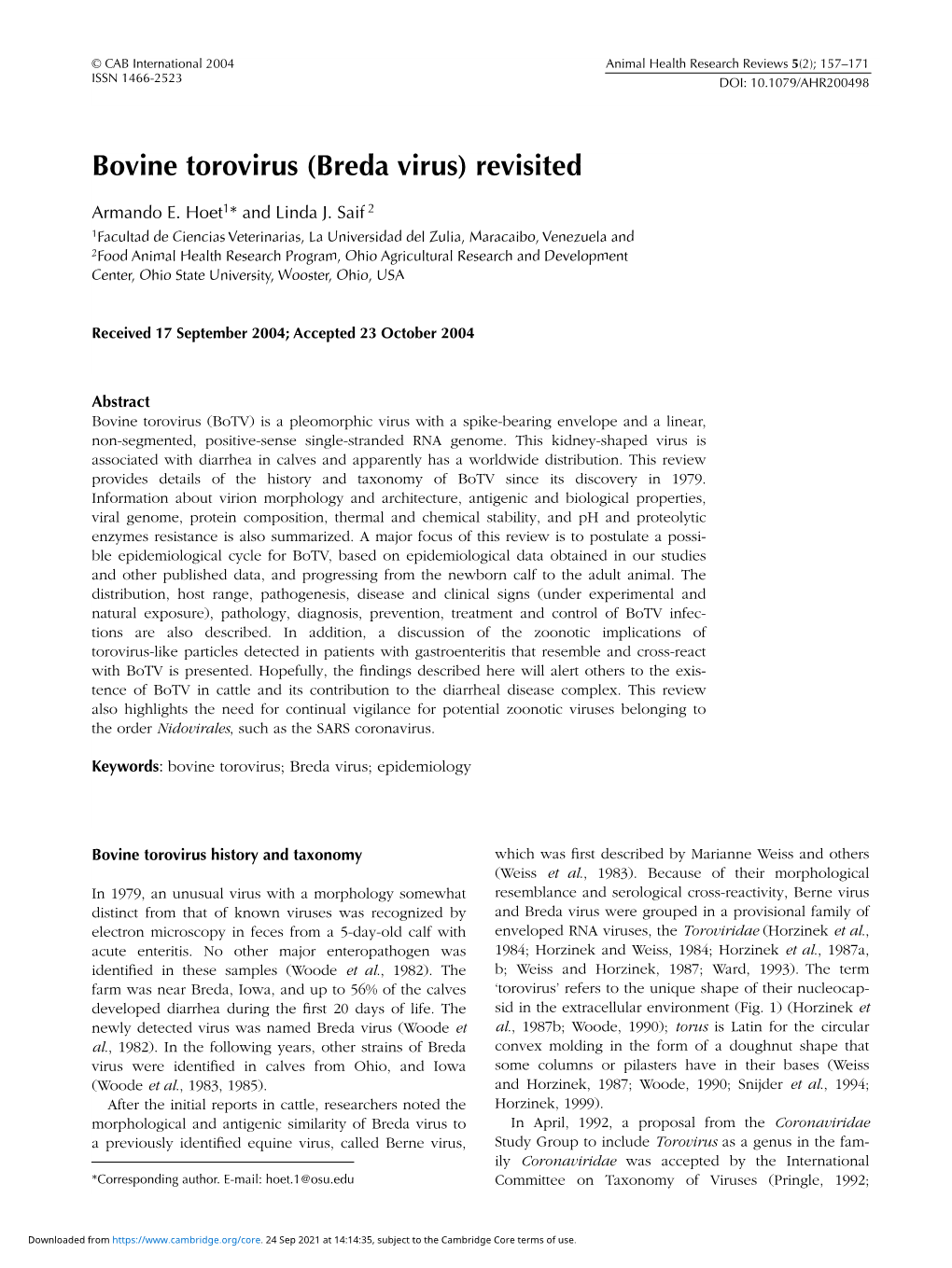Bovine Torovirus (Breda Virus) Revisited