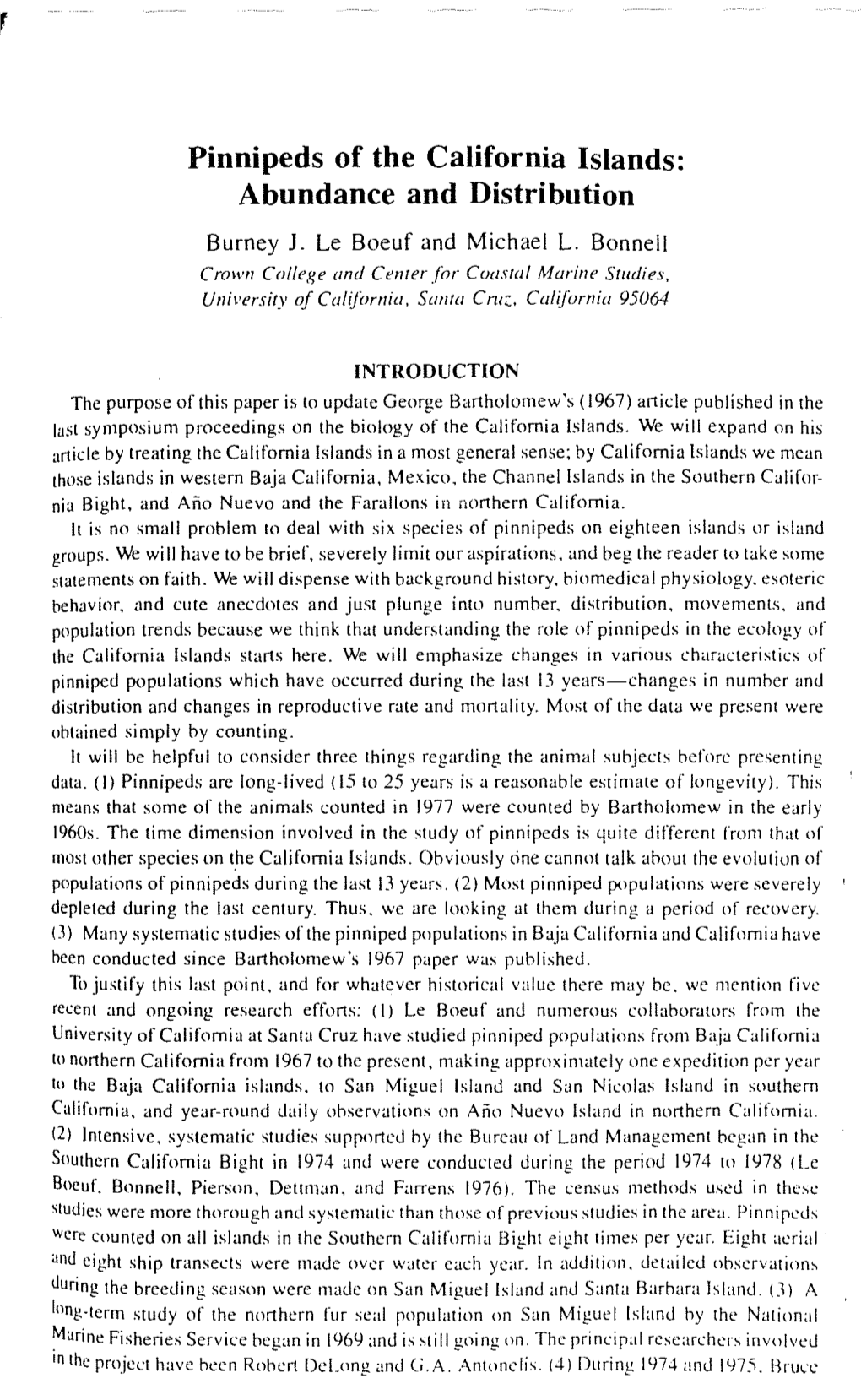 Pinnipeds of the California Islands: Abundance and Distribution Burney J