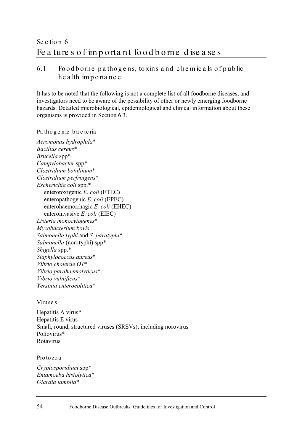 Section 6 Features of Important Foodborne Diseases