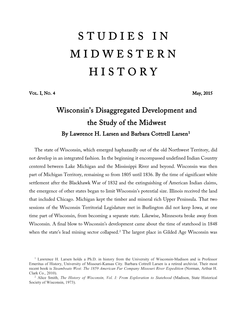 Wisconsin's Disaggregated Development and the Study of the Midwest