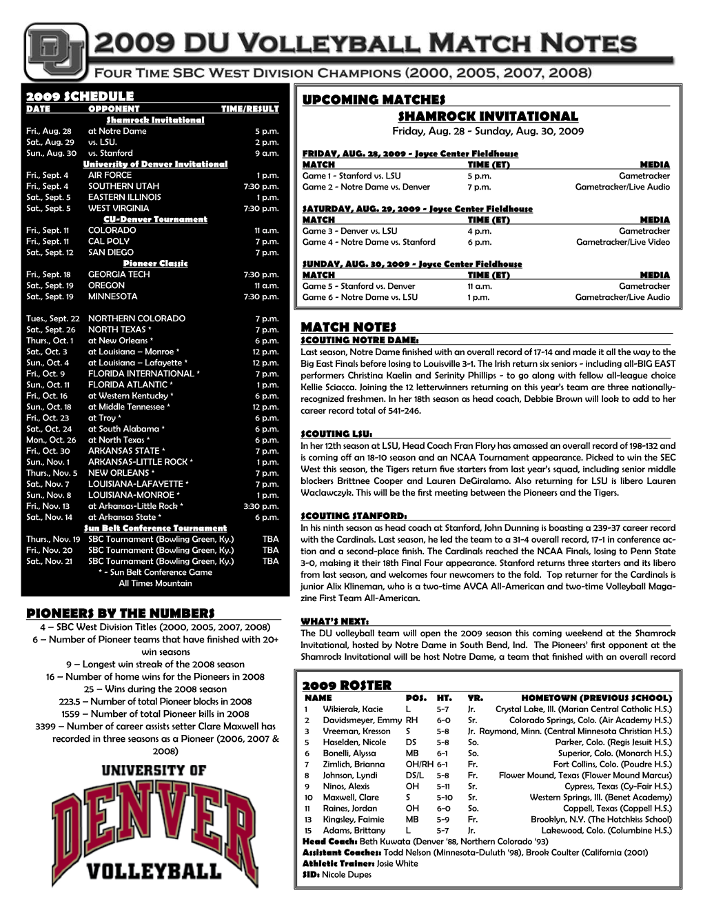 2009 Schedule Upcoming Matches Shamrock