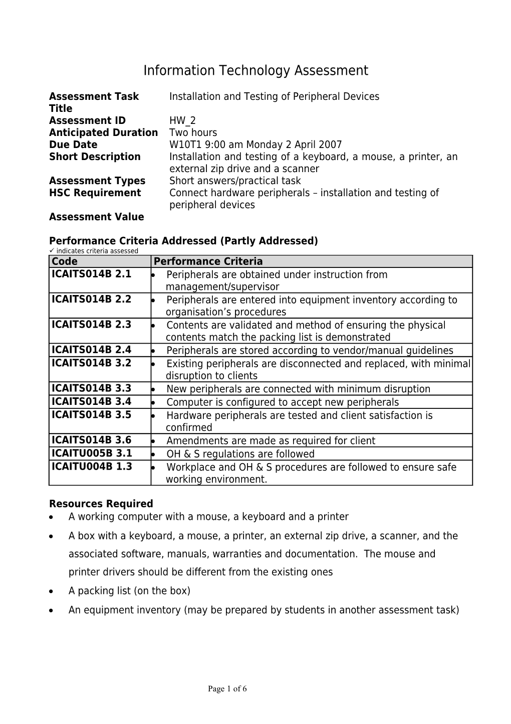 Installation and Testing of Peripheral Devices