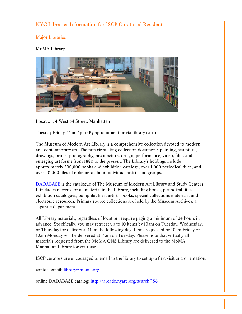 NYC Libraries Information for ISCP Curatorial Residents