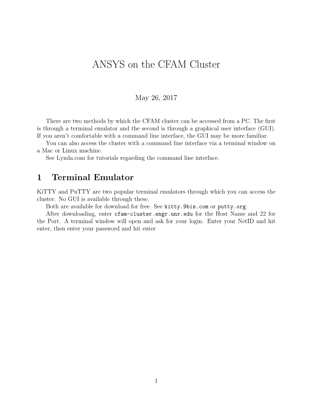 ANSYS on the CFAM Cluster
