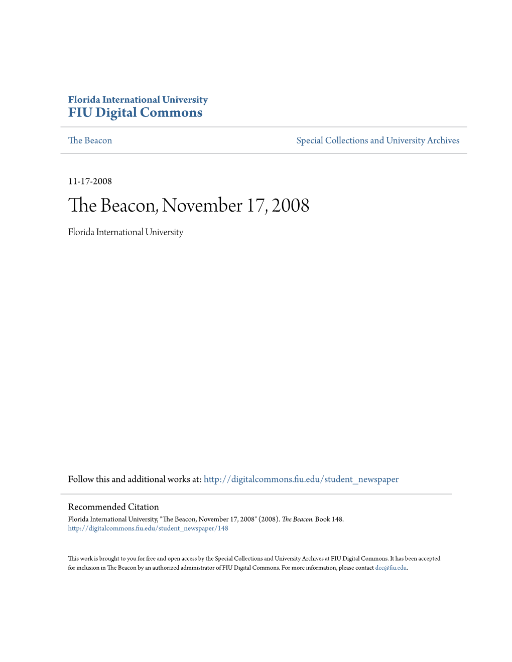 The Beacon, November 17, 2008 Florida International University