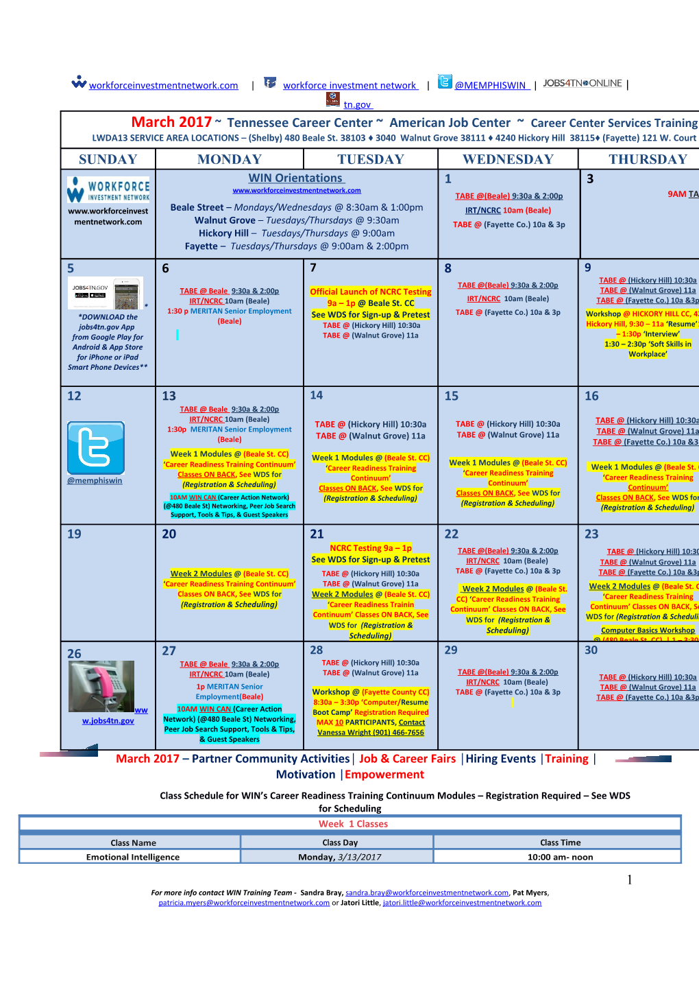 September 2012- Workshop Calendar TN Career Center (444 N