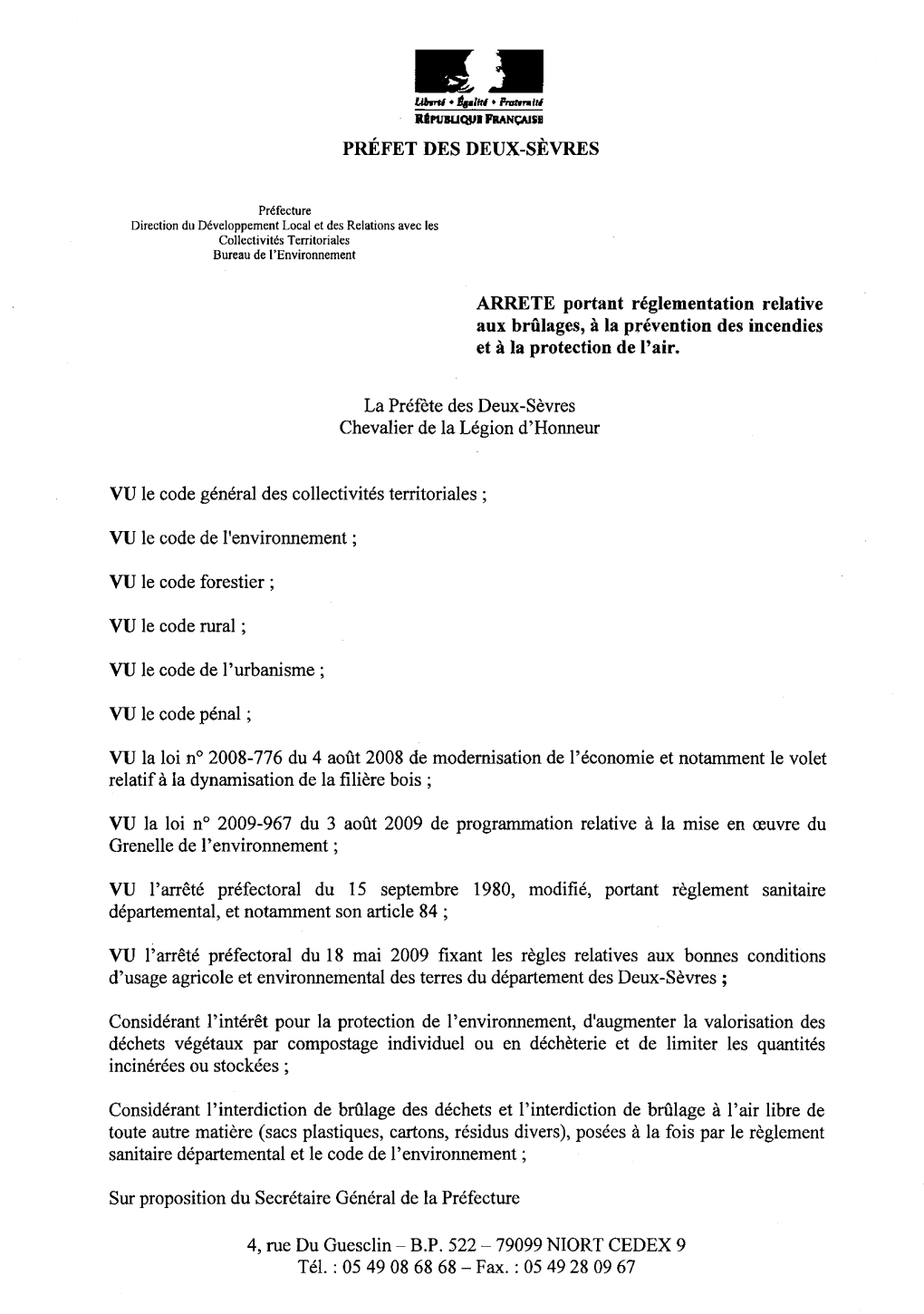 Libwrtf *Égalité *Pmtrrmilé Rêpubuqui Française PR É FE T DES DEUX-SÈVRES Préfecture Direction Du Développement Local E