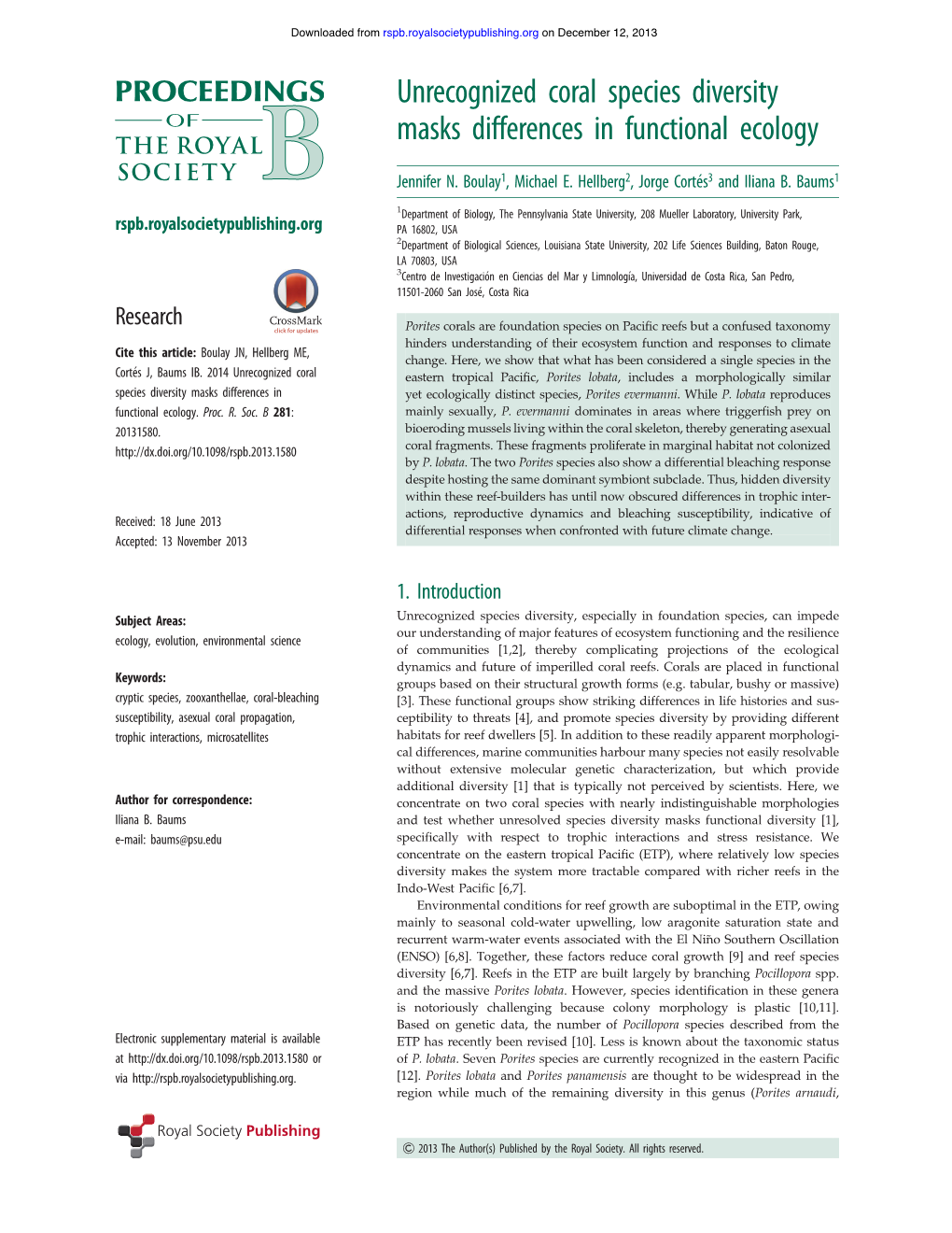 Unrecognized Coral Species Diversity Masks Differences in Functional Ecology