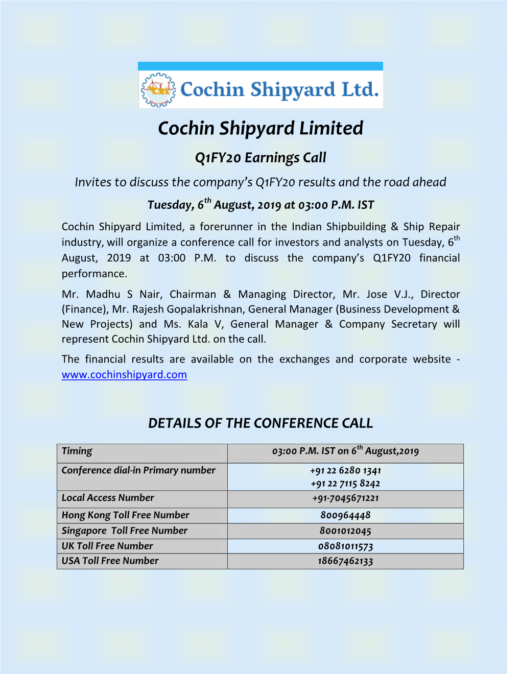 About Cochin Shipyard Limited