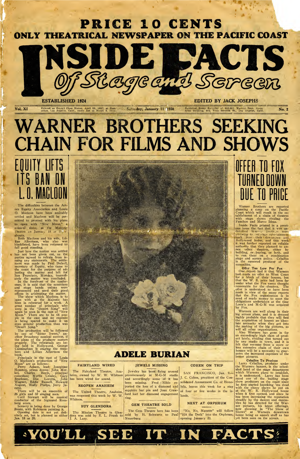 Inside Facts of Stage and Screen (January 11, 1930)