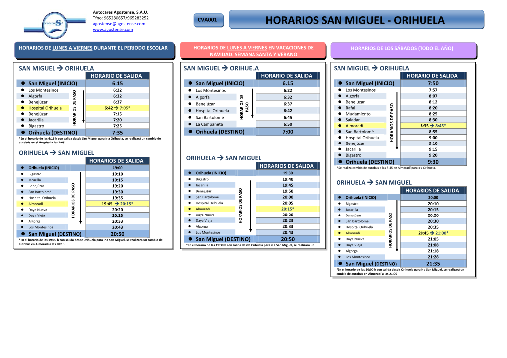 Horarios Desde San Miguel Hacia Orihuela