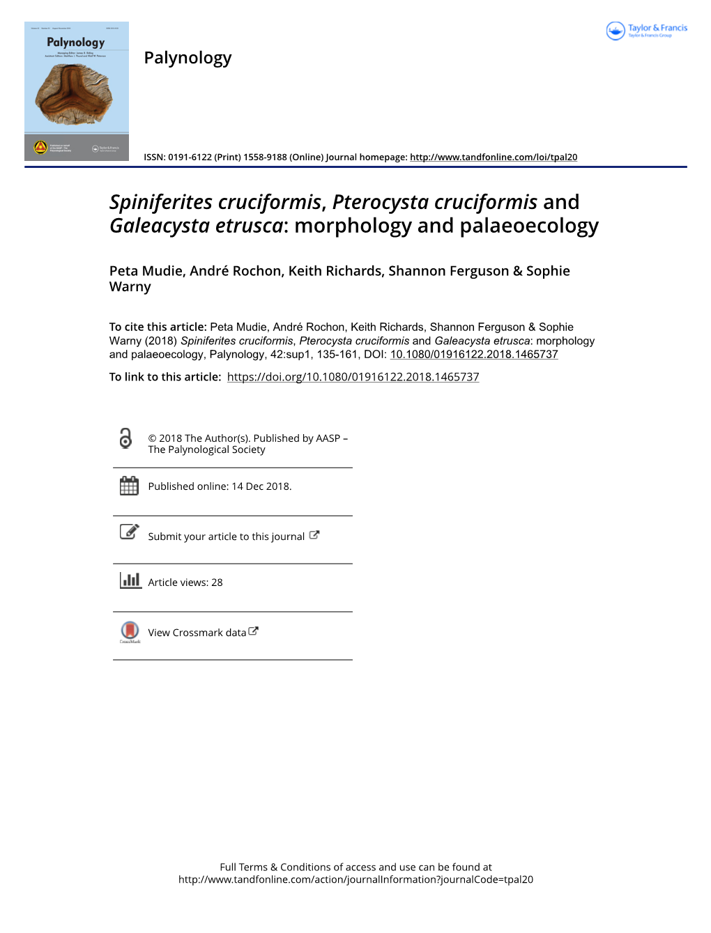 Spiniferites Cruciformis, Pterocysta Cruciformis and Galeacysta Etrusca: Morphology and Palaeoecology