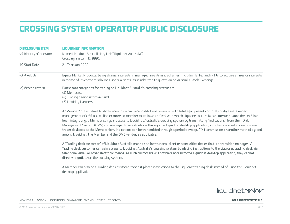 Crossing System Operator Public Disclosure