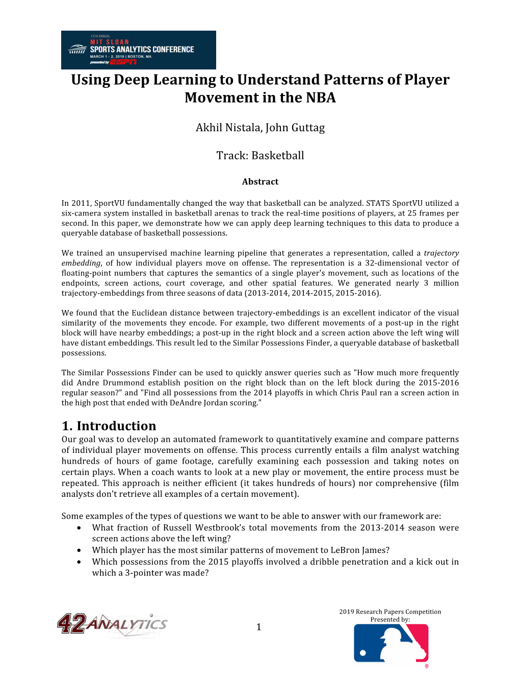 Using Deep Learning to Understand Patterns of Player Movement in the NBA