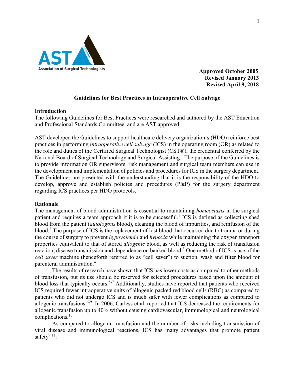 AST Guidelines for Intraoperative Cell Salvage