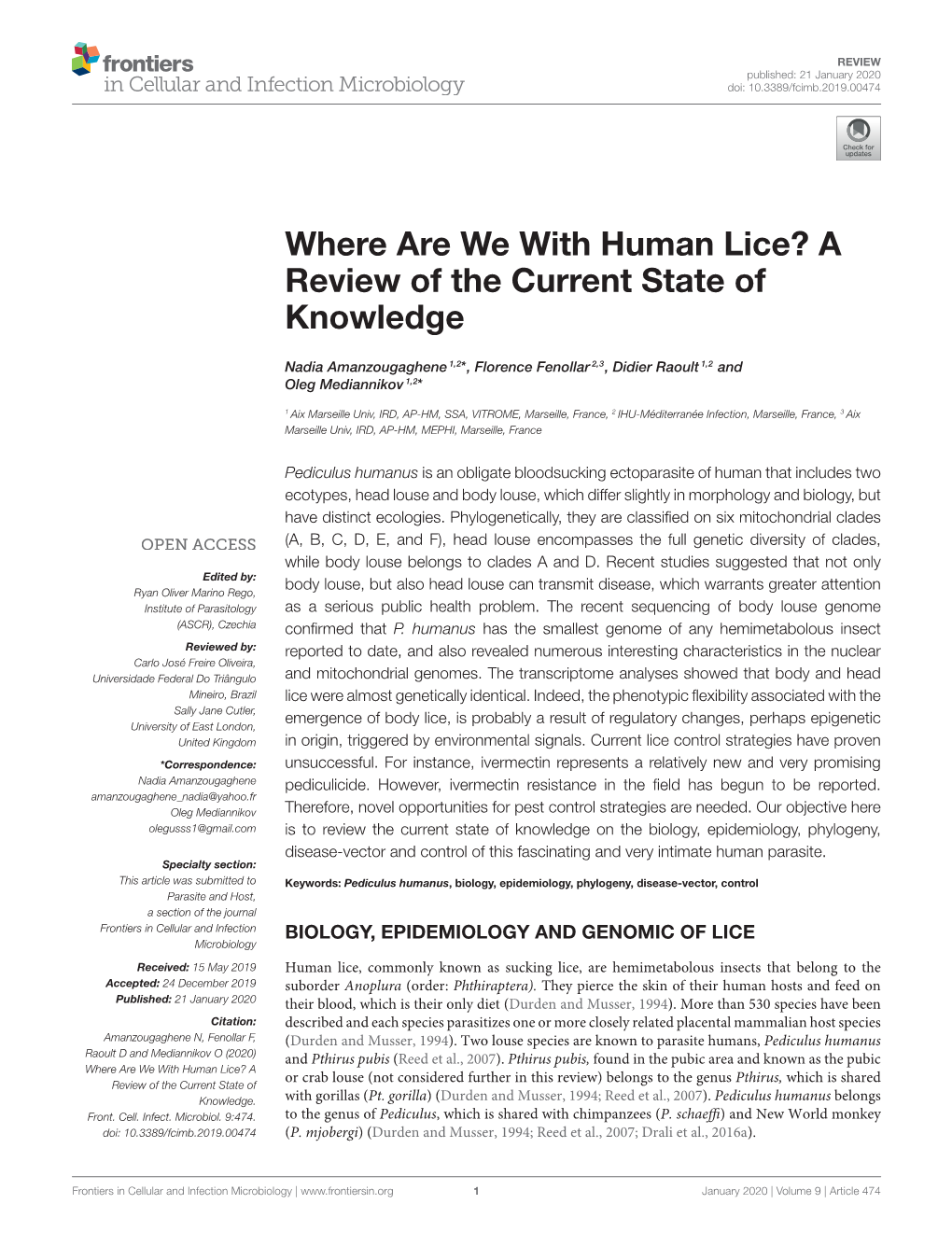 Where Are We with Human Lice? a Review of the Current State of Knowledge