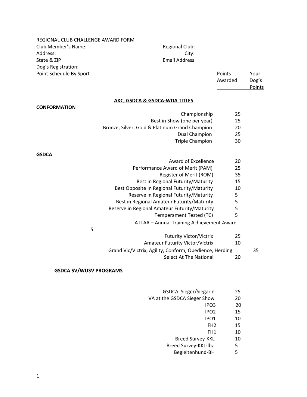 Regional Club Challenge Award Form