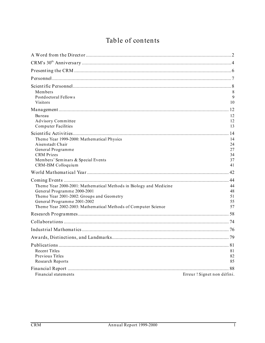 Table of Contents