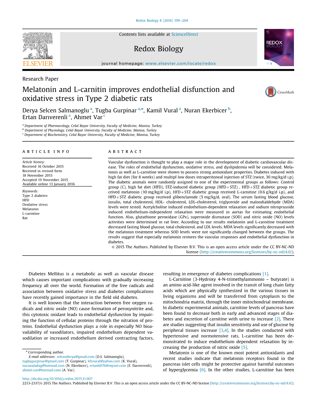 Melatonin and L-Carnitin Improves Endothelial Disfunction and Oxidative Stress in Type 2 Diabetic Rats