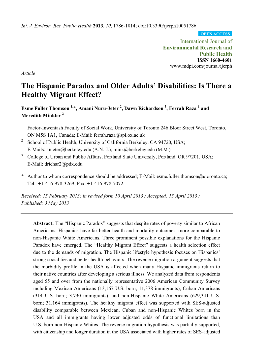 The Hispanic Paradox and Older Adults' Disabilities