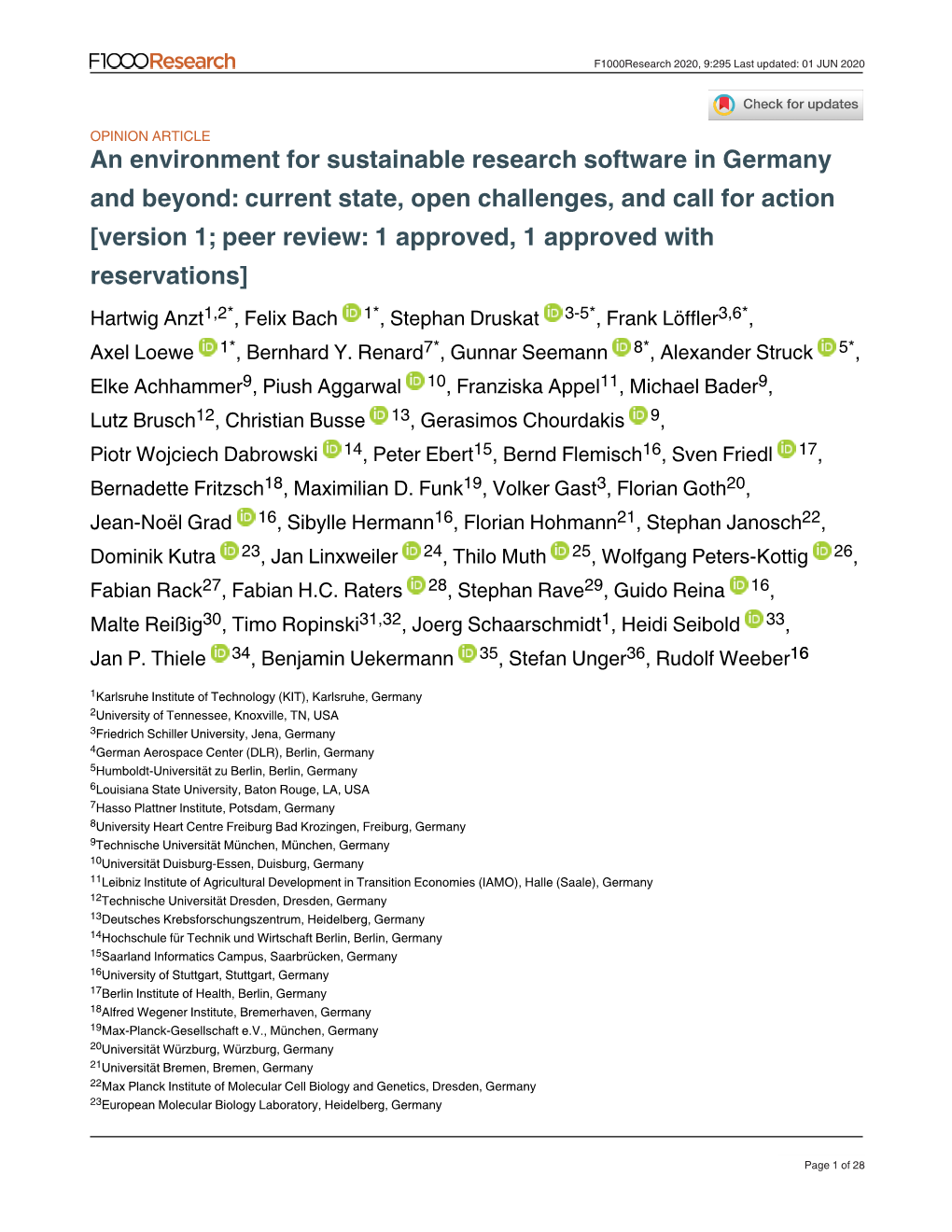 An Environment for Sustainable Research Software in Germany And