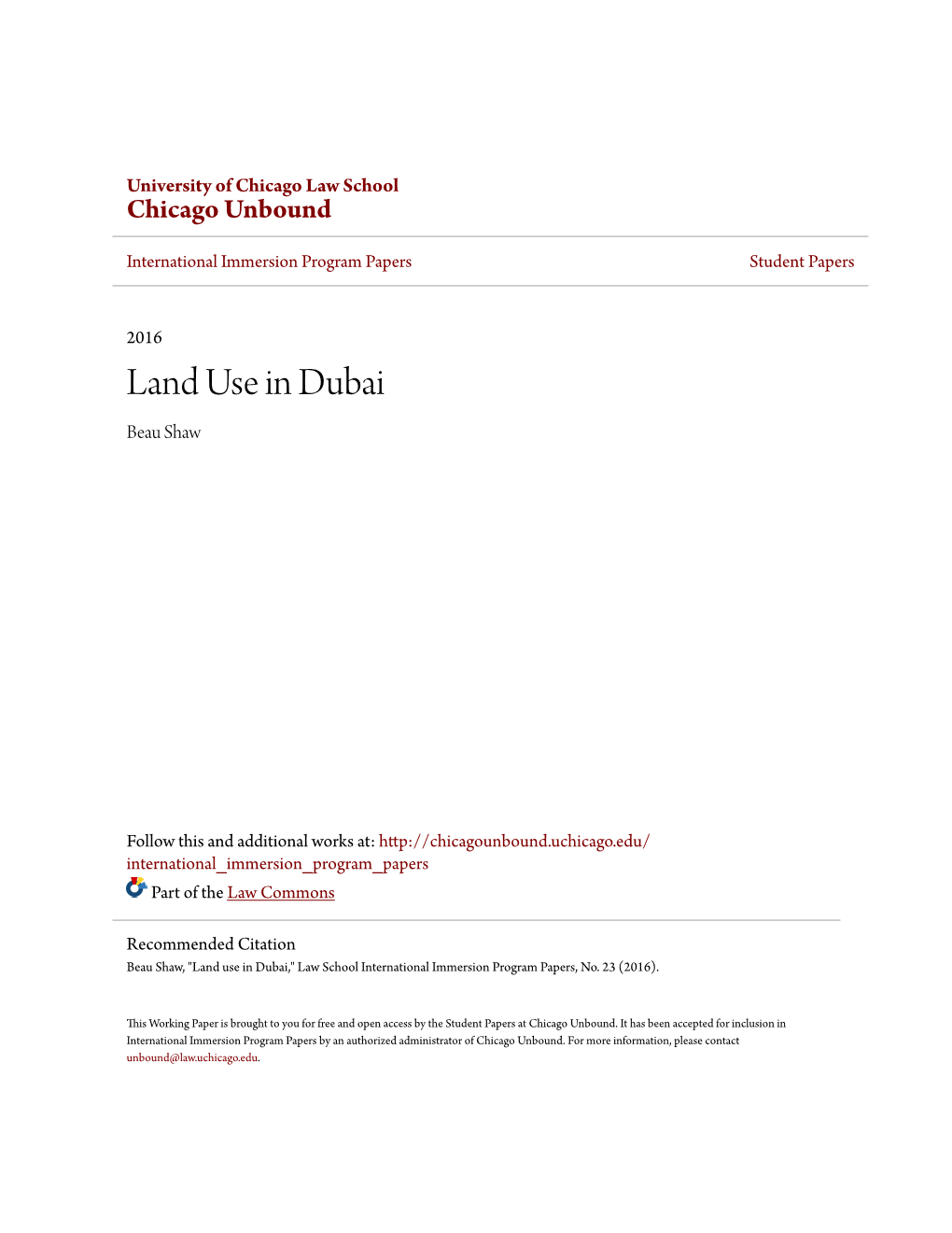 Land Use in Dubai Beau Shaw