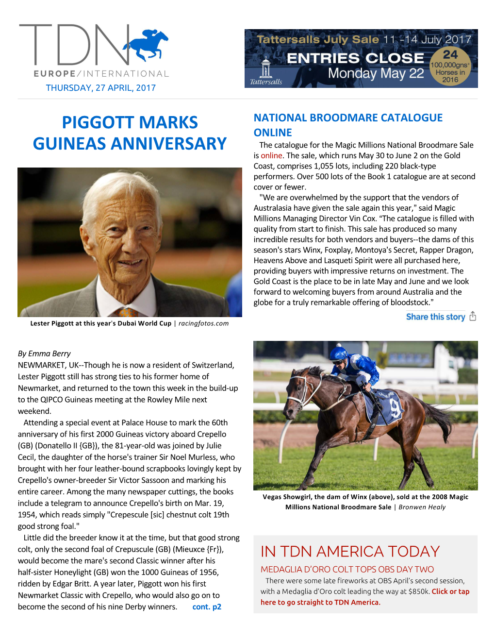 Piggott Marks Guineas Anniversary Cont