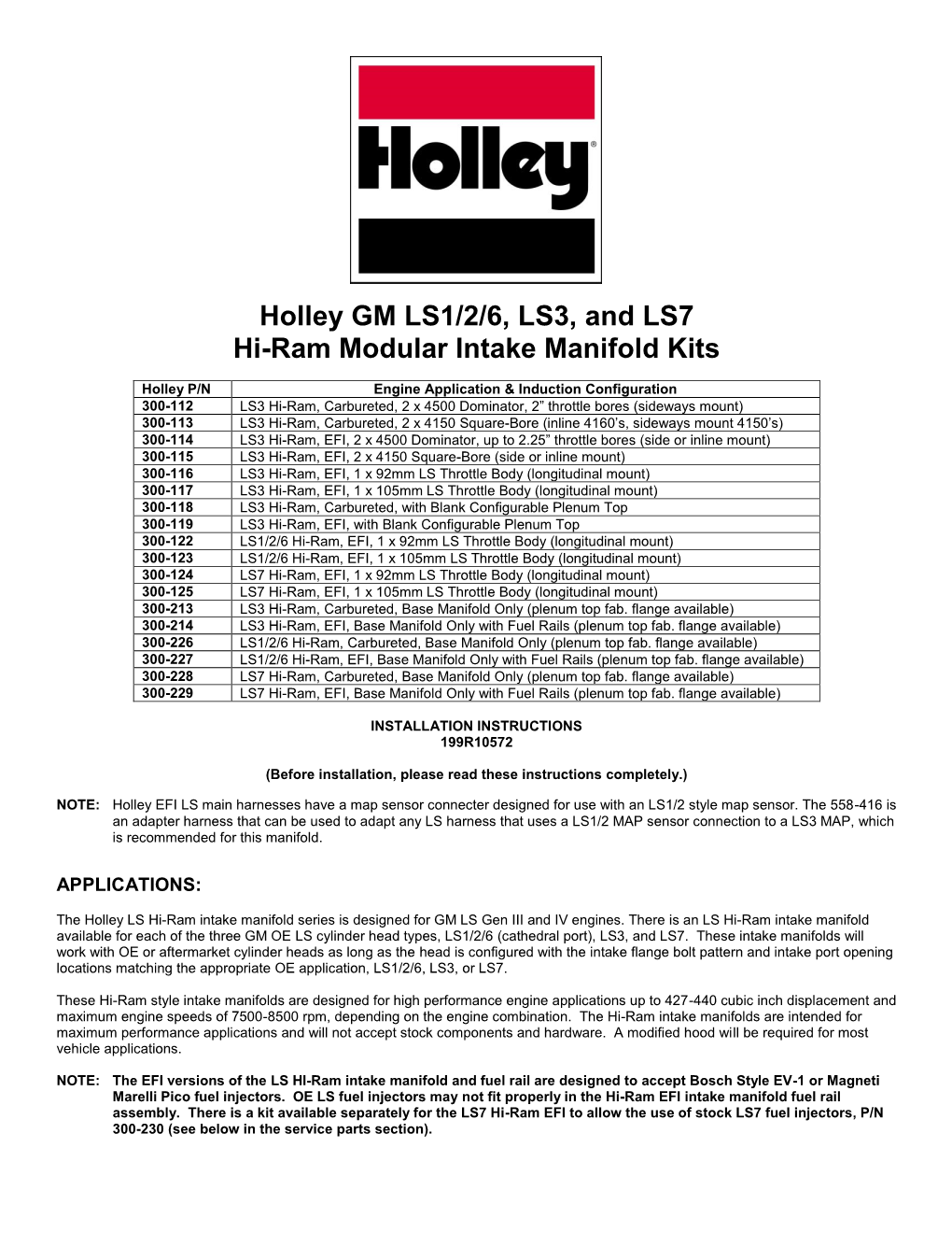 Holley GM LS1/2/6, LS3, and LS7 Hi-Ram Modular Intake Manifold Kits