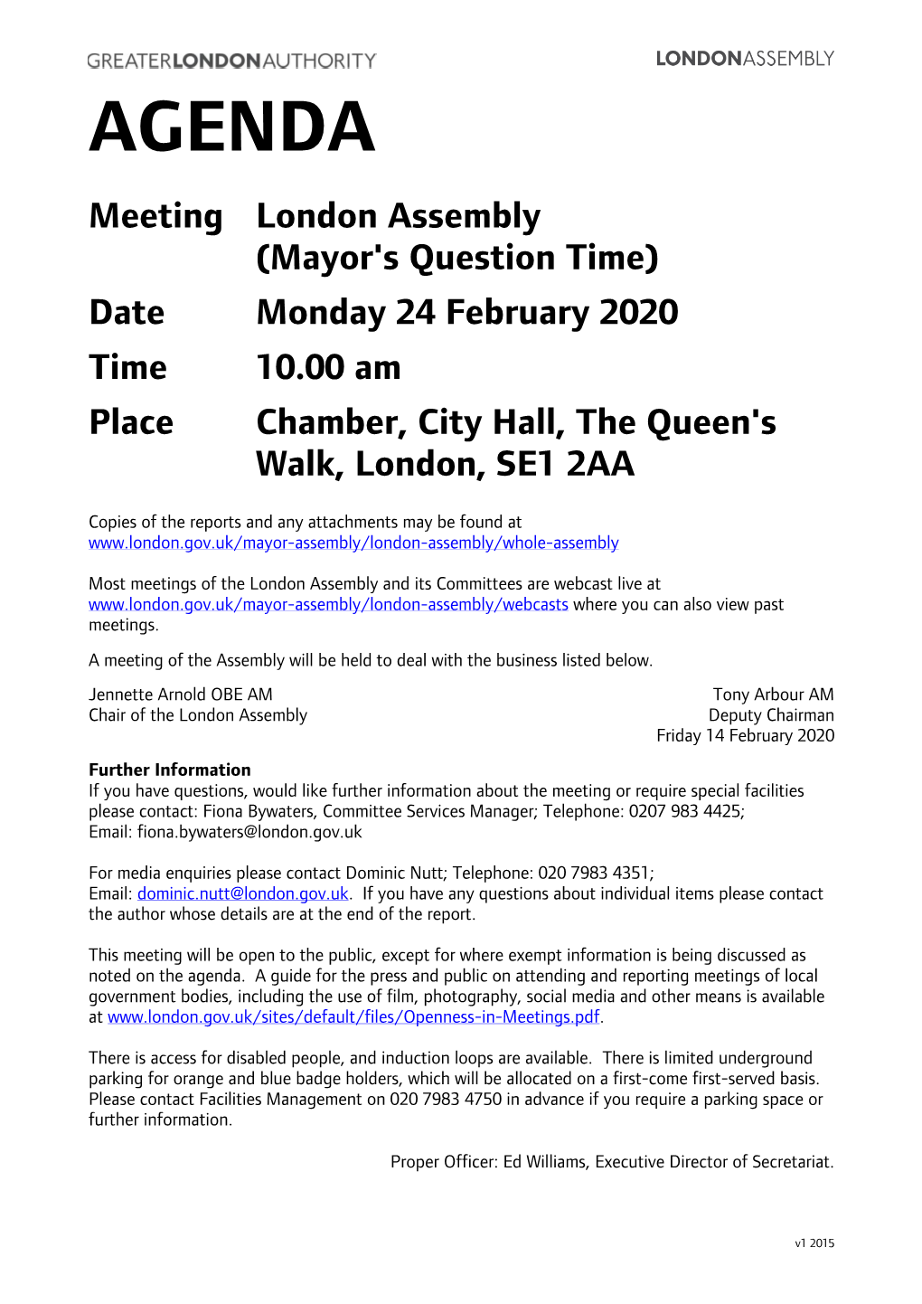 (Public Pack)Agenda Document for London Assembly (Mayor's