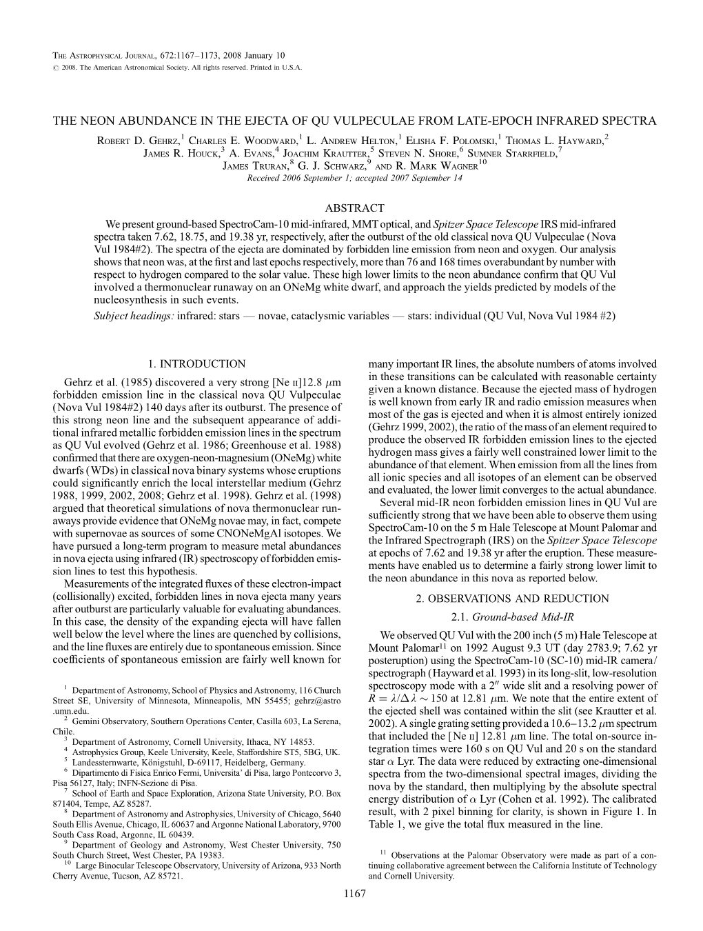 THE NEON ABUNDANCE in the EJECTA of QU VULPECULAE from LATE-EPOCH INFRARED SPECTRA Robert D