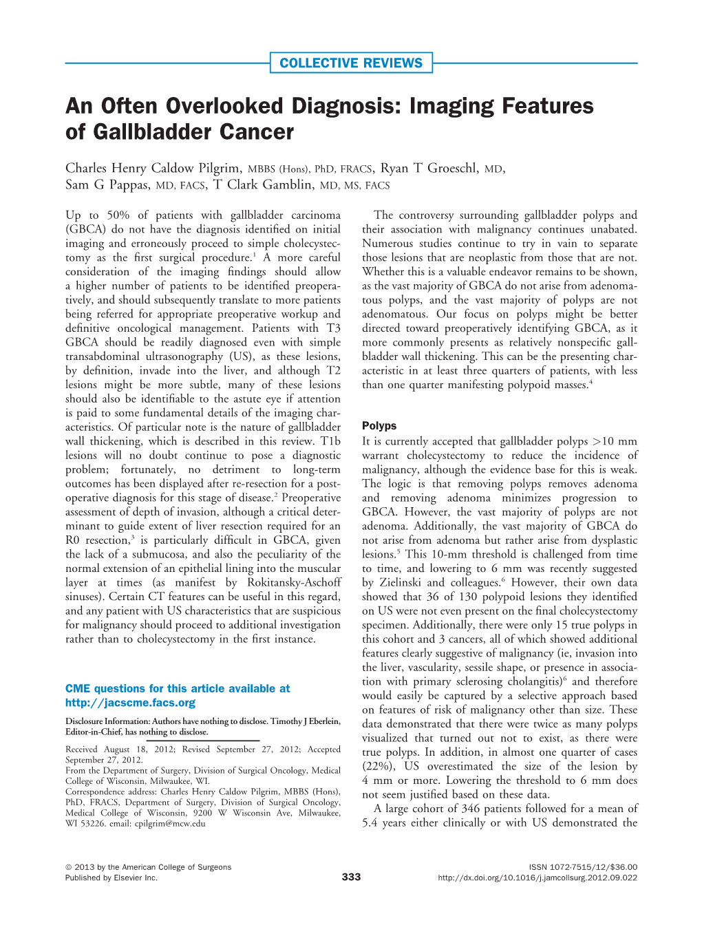 Imaging Features of Gallbladder Cancer