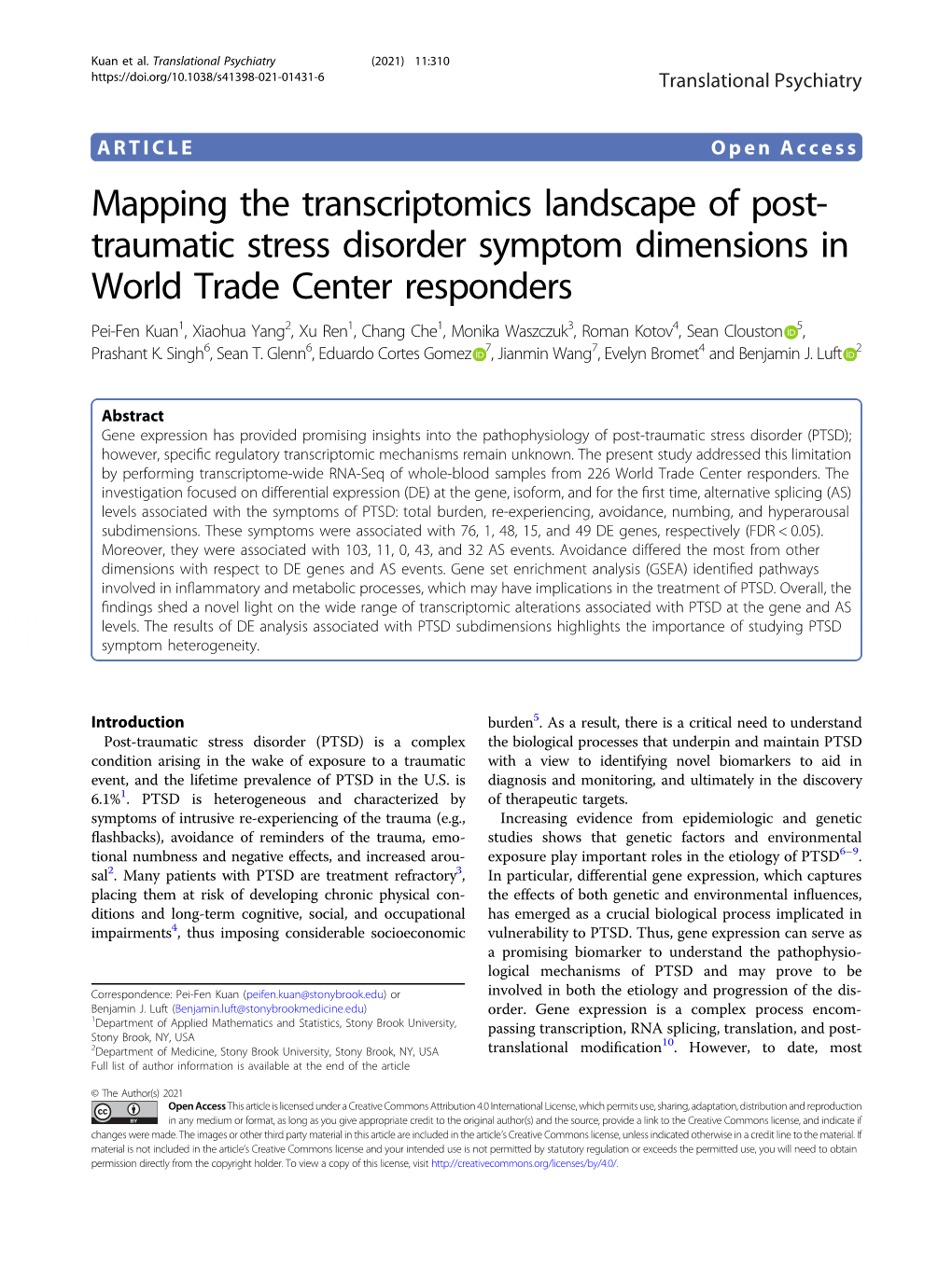 Mapping the Transcriptomics Landscape of Post-Traumatic Stress